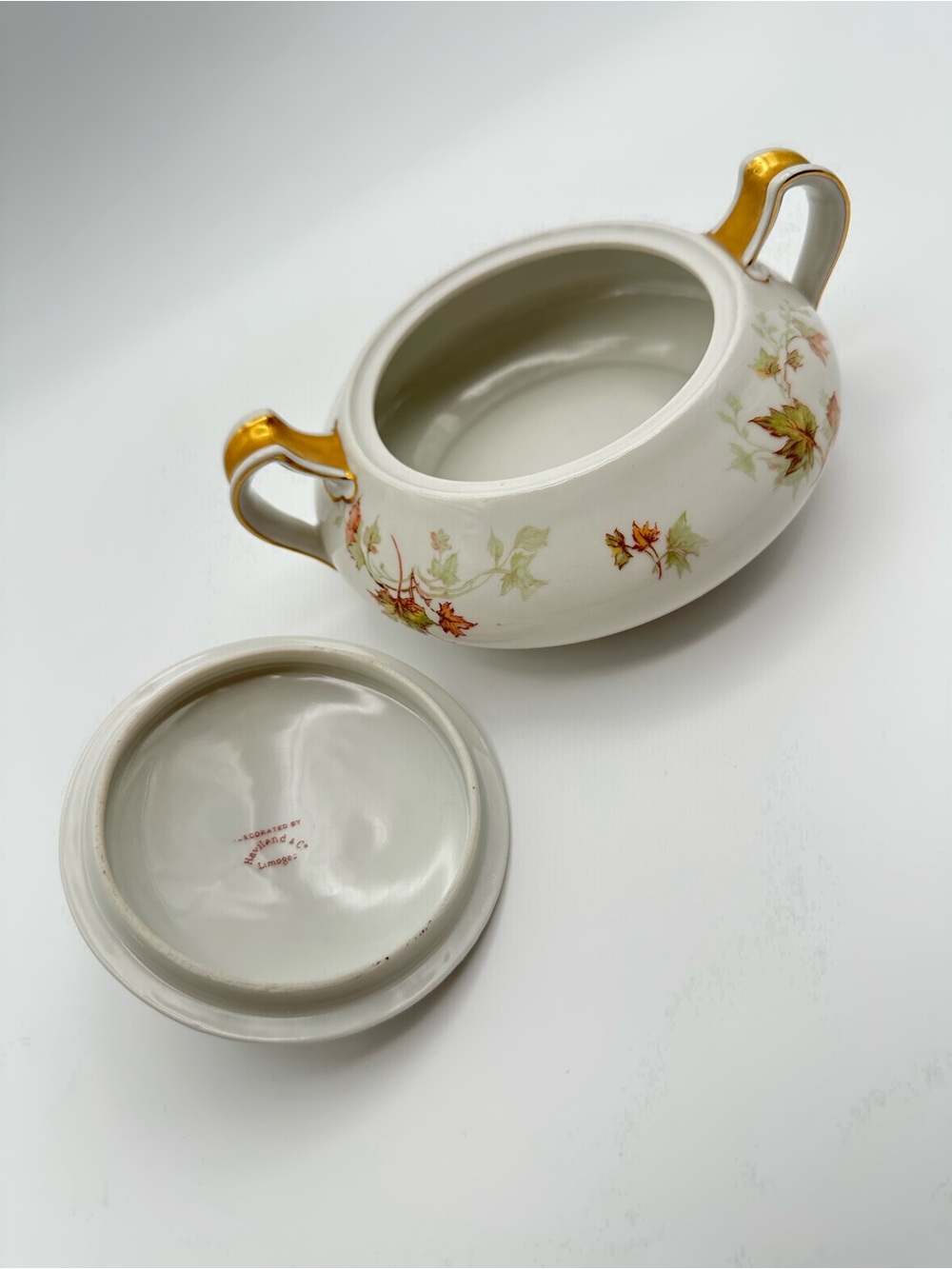 Haviland Limoges Autumn Leaf Creamer & Covered Sugar Bowl Gold Accents - Picture 13 of 16